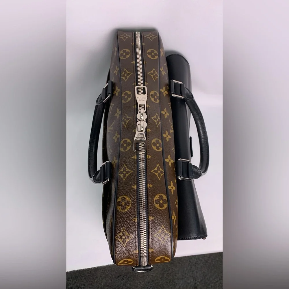 LOUIS VUITTON Monogram Macassar Soft Briefcase Silver Black